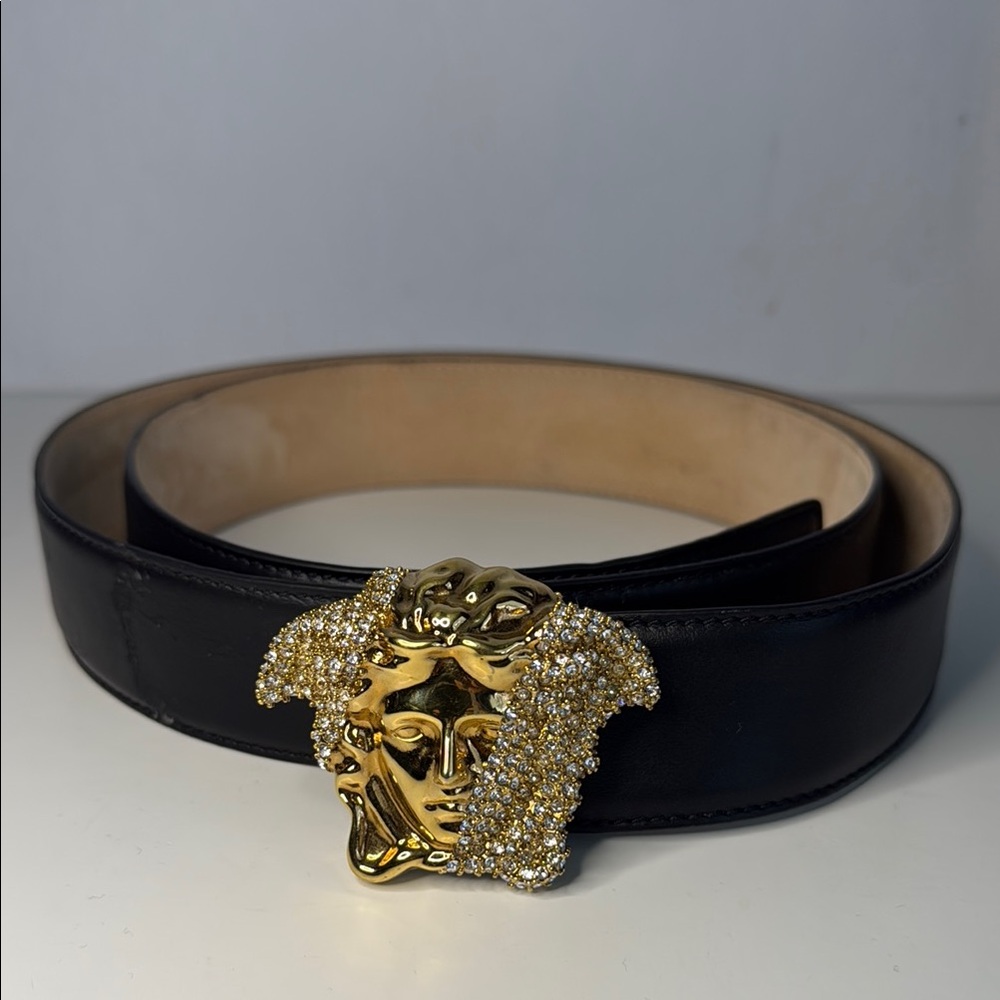 Versace Black and Gold Medusa Belt